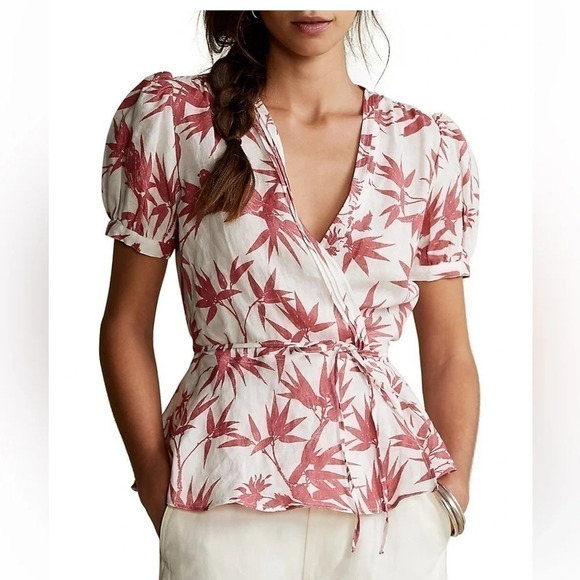 NWT Polo Ralph Lauren Floral linen Print Wrap Top Womens Sz XL - Picture 2 of 11